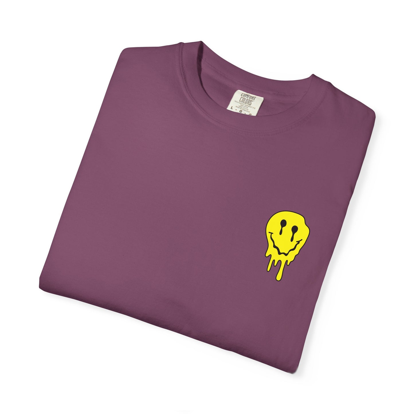 Drippy Yellow Smiley Tee T-shirt | Grunge Smiley Chest Graphic