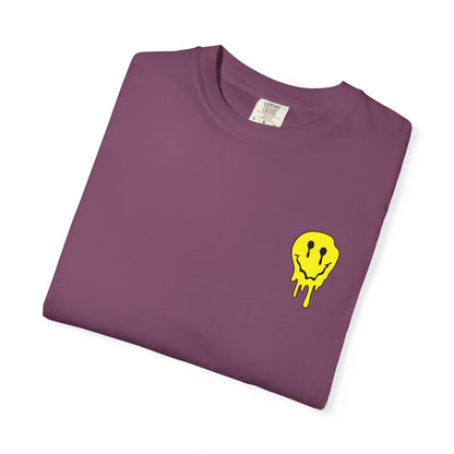 Drippy Yellow Smiley Tee T-shirt | Grunge Smiley Chest Graphic
