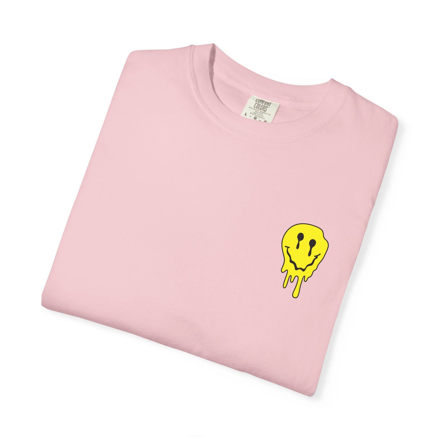 Drippy Yellow Smiley Tee T-shirt | Grunge Smiley Chest Graphic