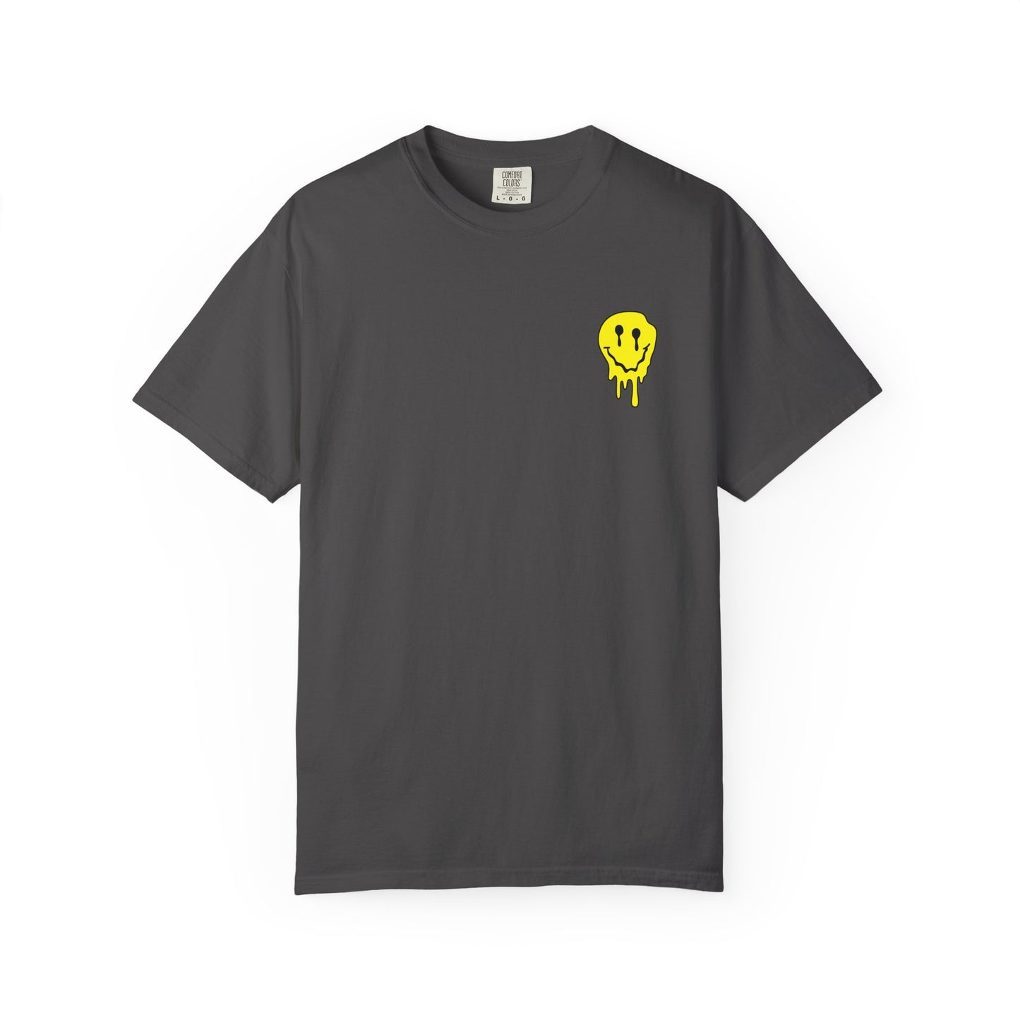 Drippy Yellow Smiley Tee T-shirt | Grunge Smiley Chest Graphic