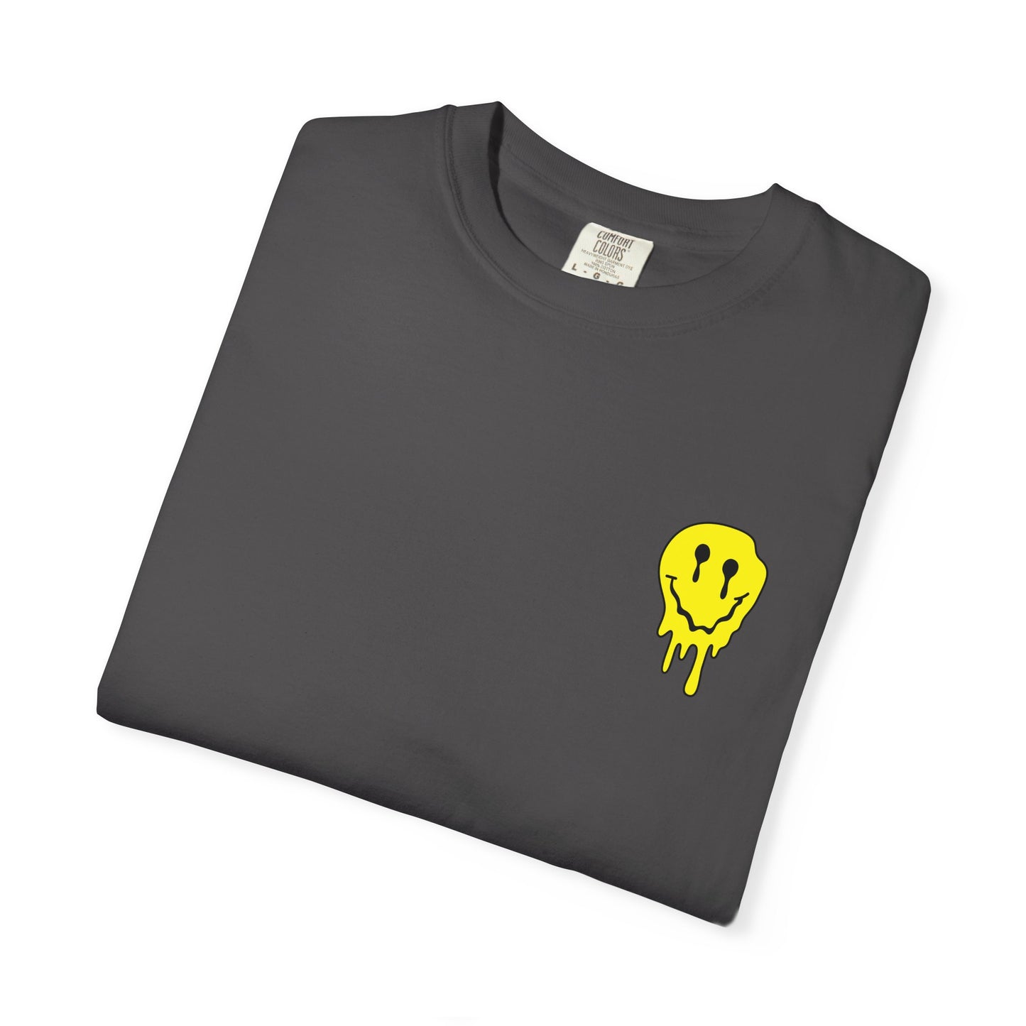 Drippy Yellow Smiley Tee T-shirt | Grunge Smiley Chest Graphic