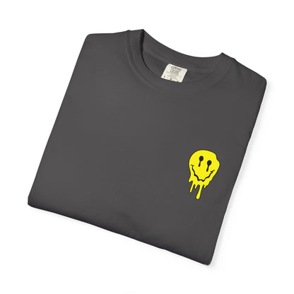 Drippy Yellow Smiley Tee T-shirt | Grunge Smiley Chest Graphic