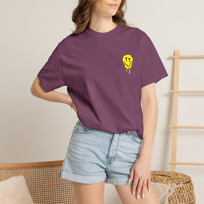 Drippy Yellow Smiley Tee T-shirt | Grunge Smiley Chest Graphic