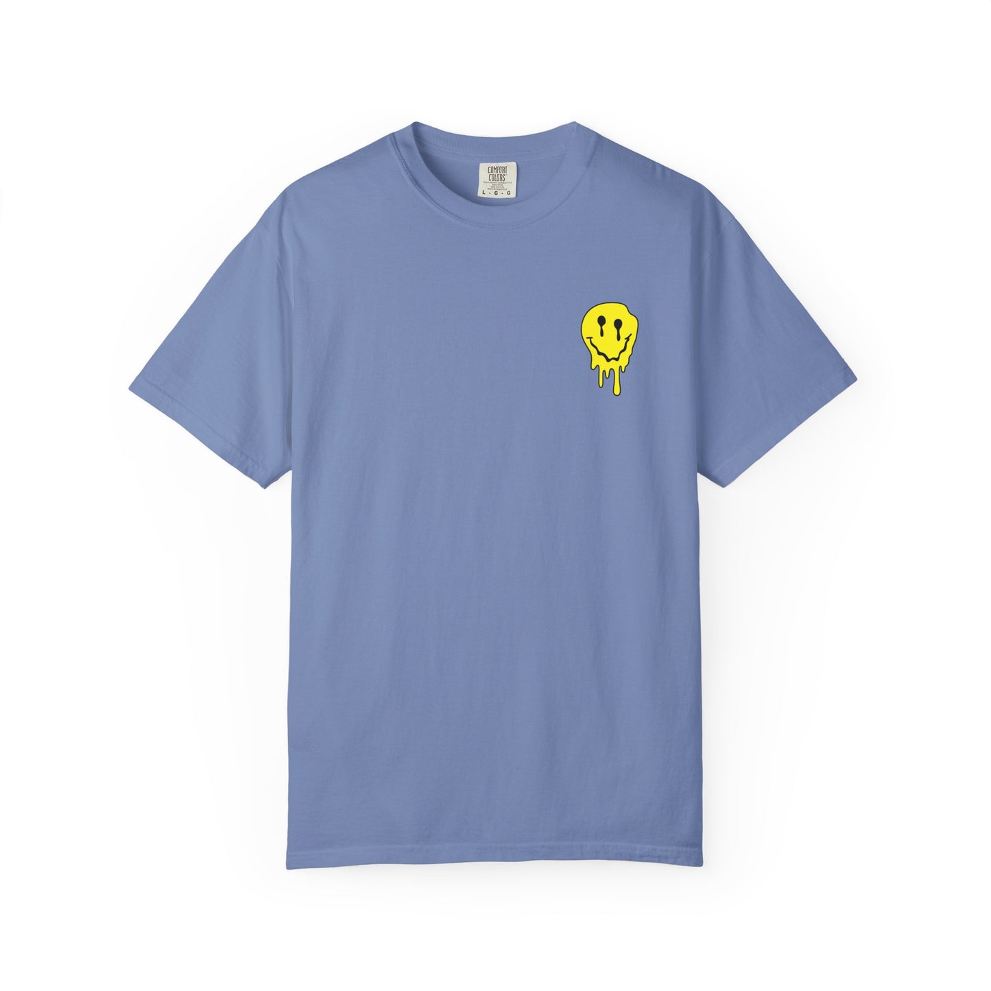 Drippy Yellow Smiley Tee T-shirt | Grunge Smiley Chest Graphic