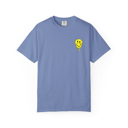 Drippy Yellow Smiley Tee T-shirt | Grunge Smiley Chest Graphic