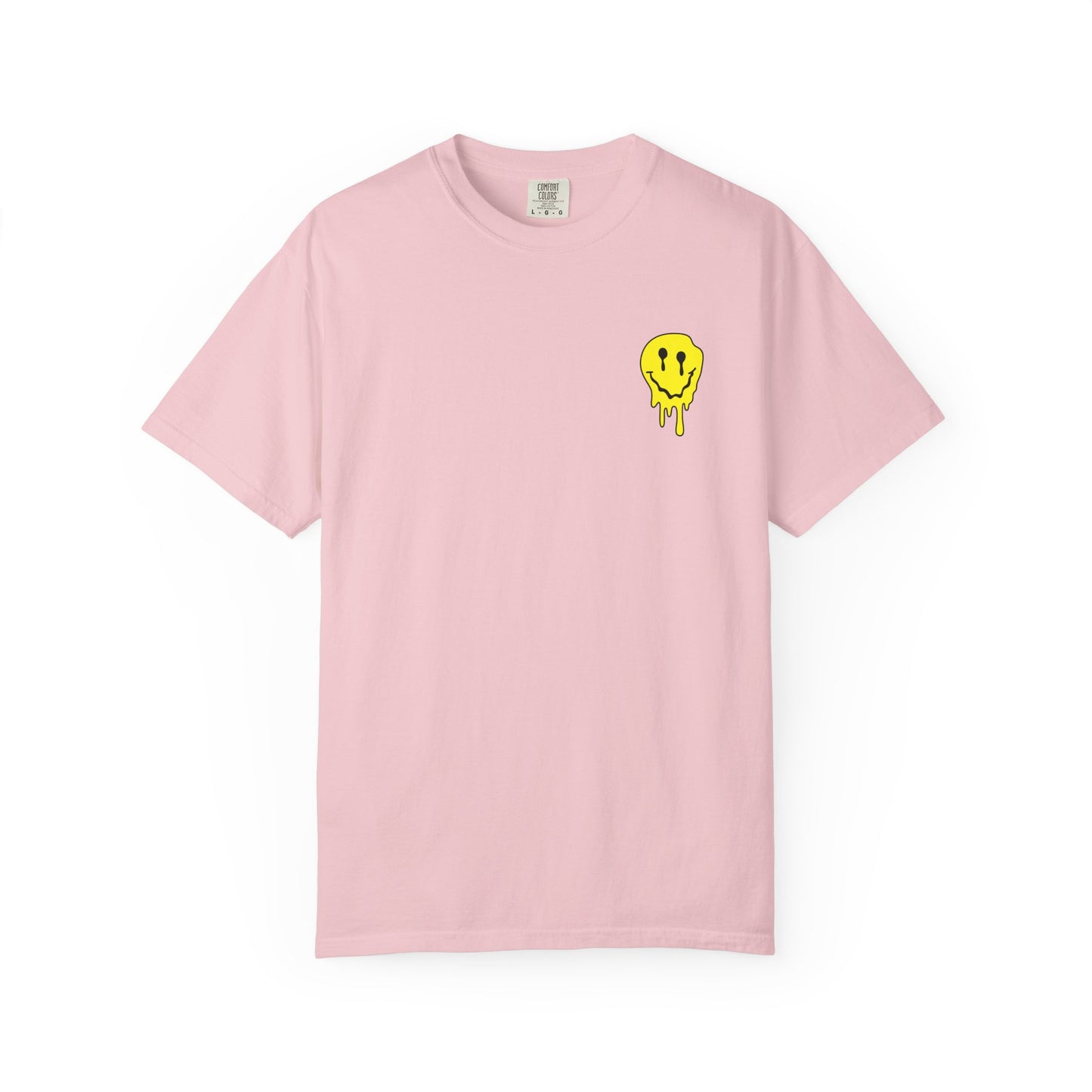 Drippy Yellow Smiley Tee T-shirt | Grunge Smiley Chest Graphic