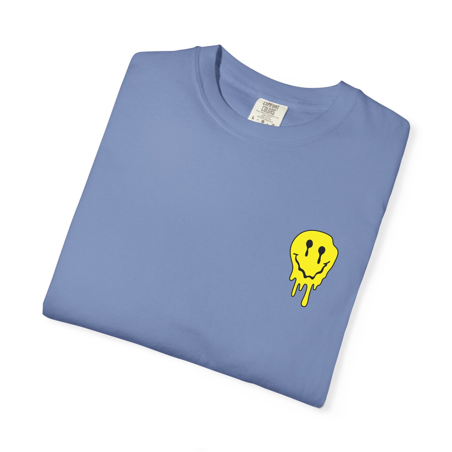 Drippy Yellow Smiley Tee T-shirt | Grunge Smiley Chest Graphic
