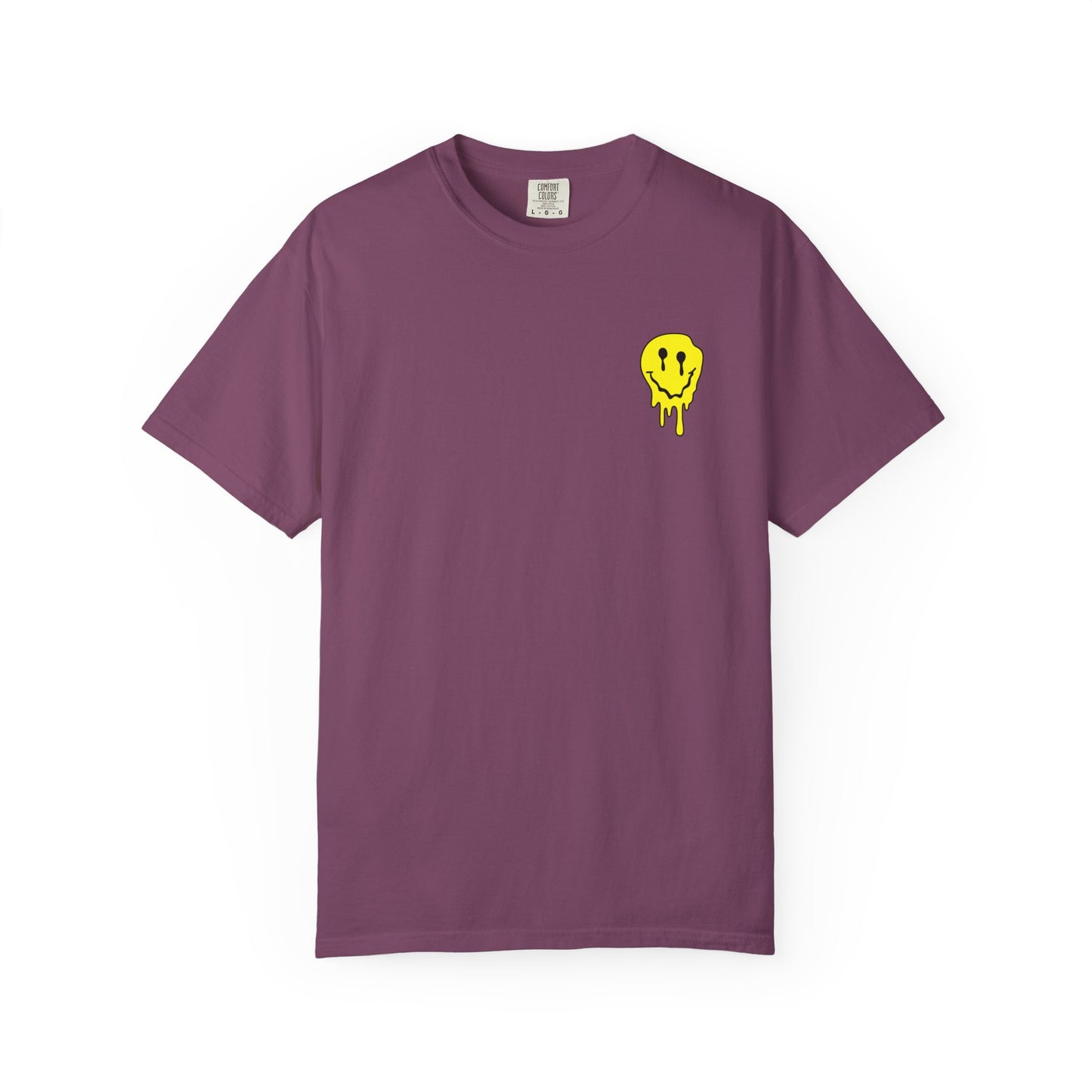 Drippy Yellow Smiley Tee T-shirt | Grunge Smiley Chest Graphic